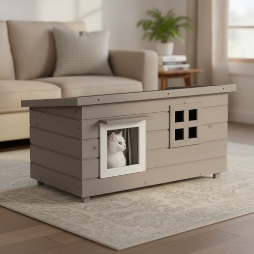 Outdoor cat house - cat, wood